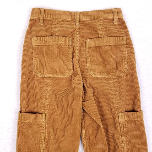Arizona Cargo Pants 3 High Waisted Wide Leg Tan Corduroy Utility Retro Skater - Picture 9 of 9